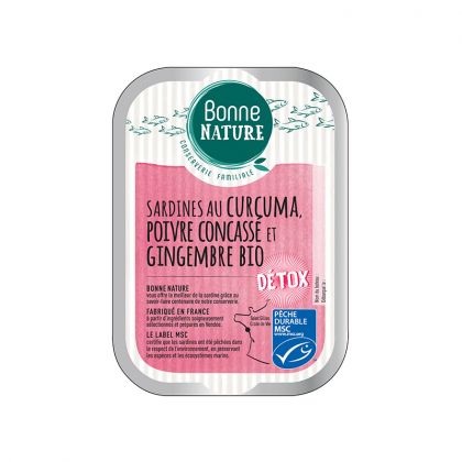 SARDINES DETOX HUILE D'OLIVE CURCUMA GINGEMBRE BONNE NATURE 115G
