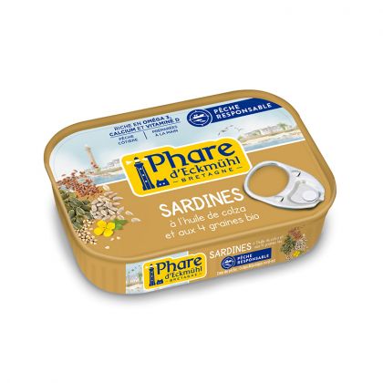SARDINES HUILE DE COLZA ET GRAINES BIO LE PHARE D'ECKMÜHL 135G