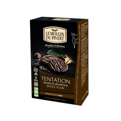 BISCUIT TENTATION EPICES TCHAI CHOCOLAT NOIR BIO LE MOULIN DU PIVERT 130G