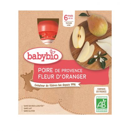 GOURDE POIRE DE PROVENCE ET FLEUR D'ORANGER BIO BABYBIO 4X90G