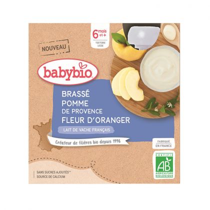 GOURDE AU LAIT DE VACHE POMME FLEUR D'ORANGER BIO BABYBIO 4X85G