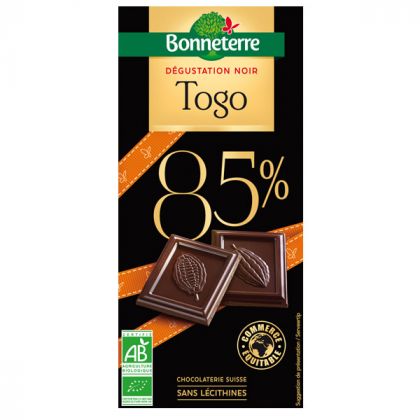 TABLETTE DE CHOCOLAT NOIR 85% TOGO BIO BONNETERRE 80G