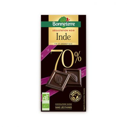 TABLETTE DE CHOCOLAT NOIR INDE 70% BIO BONNETERRE 100G