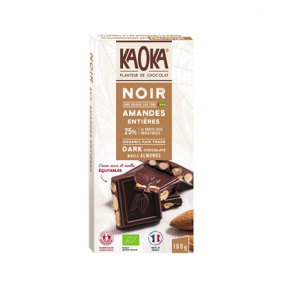 TABLETTE DE CHOCOLAT NOIR AMANDES ENTIERES BIO KAOKA 180G