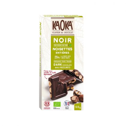 TABLETTE DE CHOCOLAT NOIR NOISETTES ENTIERES BIO KAOKA 180G