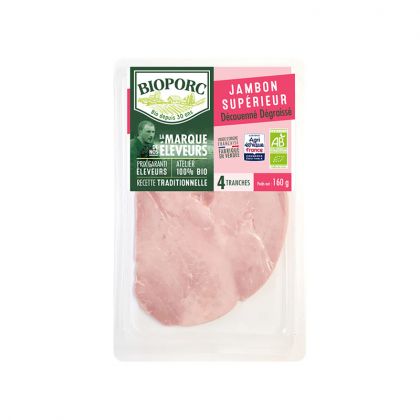  JAMBON CUIT SUPERIEUR DECOUENNE DEGRAISSE BIO x4  BIOPORC 160G