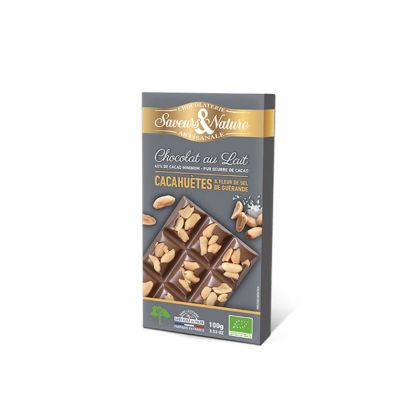 TABLETTE DE CHOCOLAT LAIT SEL CACAHUETES BIO SAVEURS ET NATURE 100G