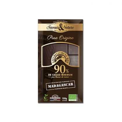 TABLETTE DE CHOCOLAT NOIR 90% MADAGASCAR BIO SAVEURS ET NATURE 100G