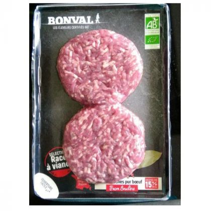 STEAK HACHE PUR BOEUF 15% BIO BONVAL 2X125G