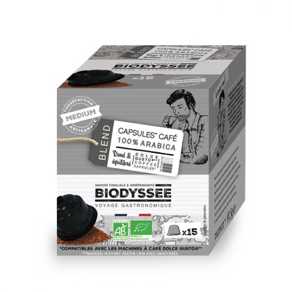 CAPSULES CAFE 100% ARABICA COMPATIBLES DOLCE GUSTO BIO X15 BIODYSSEE 97.5G